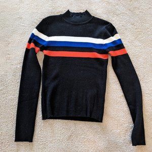 Forever 21 Black Red White and Blue Striped Turtleneck Sweater Size S